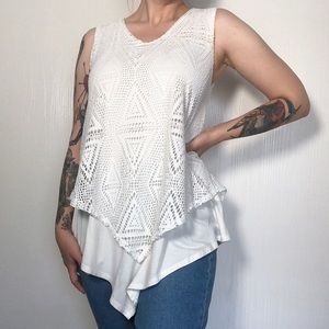 EllumiNation White Boho Lace Overlay Tank